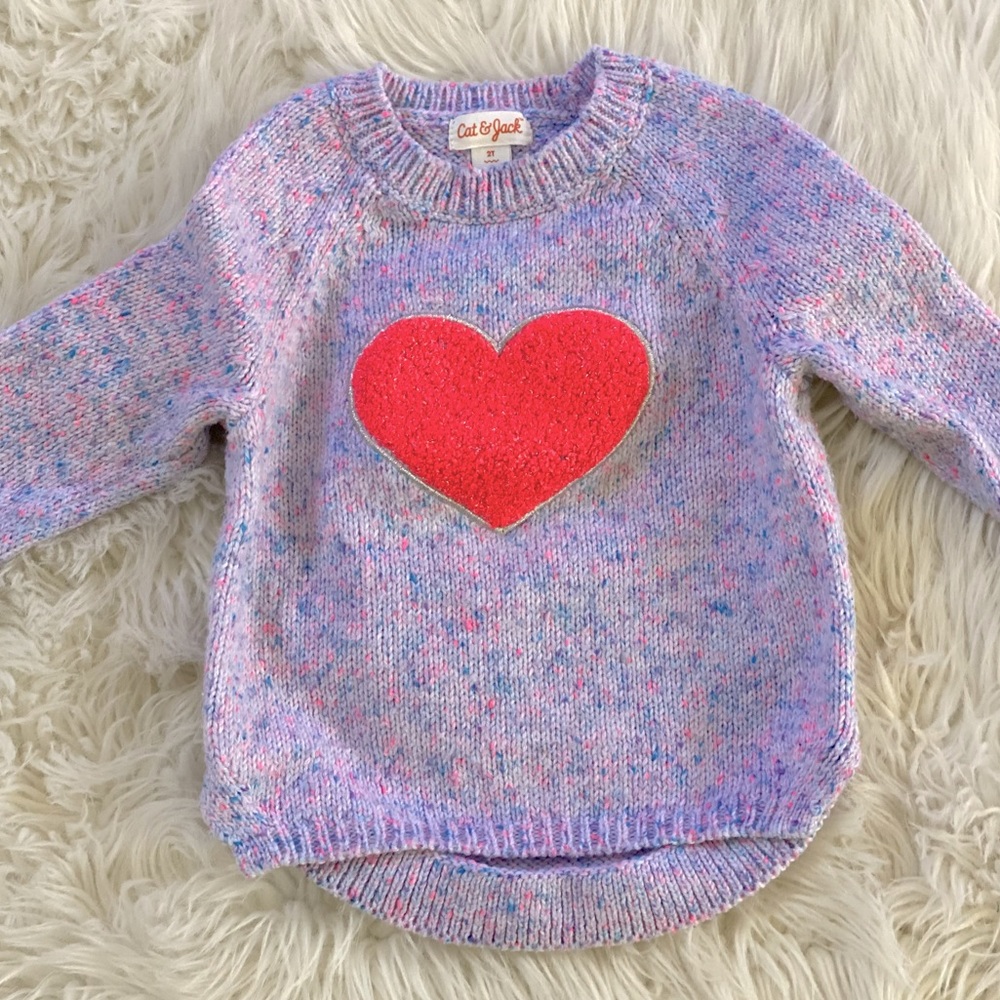 Toddler Girl Cute Fall Purple Pink Heart Sweater